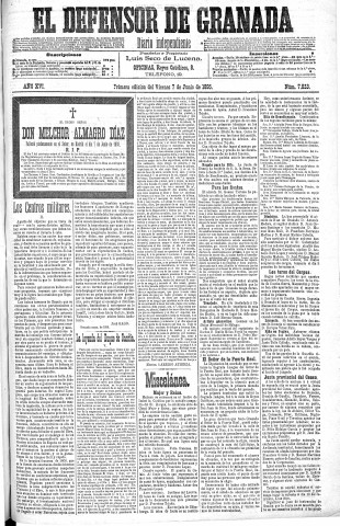 'El Defensor de Granada  : diario político independiente' - Año XVI Número 7823 1ª ed. - 1895 Junio 07