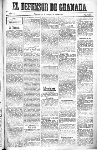 'El Defensor de Granada  : diario político independiente' - Año XVI Número 7826 1ª ed. - 1895 Junio 09