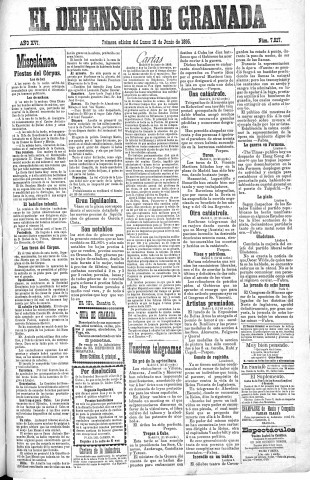 'El Defensor de Granada  : diario político independiente' - Año XVI Número 7827 1ª ed. - 1895 Junio 10