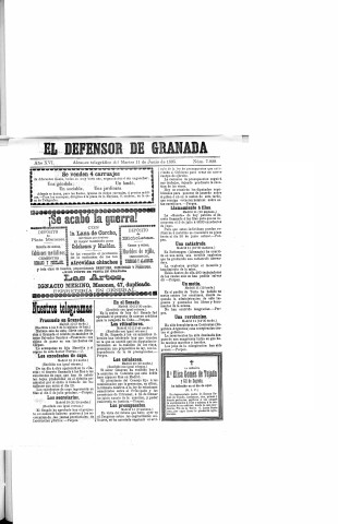 'El Defensor de Granada  : diario político independiente' - Año XVI Número 7829  - 1895 Junio 11
