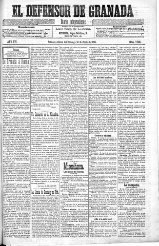 'El Defensor de Granada  : diario político independiente' - Año XVI Número 7835 1ª ed. - 1895 Junio 16