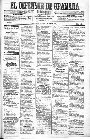 'El Defensor de Granada  : diario político independiente' - Año XVI Número 7836 1ª ed. - 1895 Junio 17