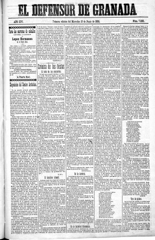 'El Defensor de Granada  : diario político independiente' - Año XVI Número 7838 1ª ed. - 1895 Junio 19