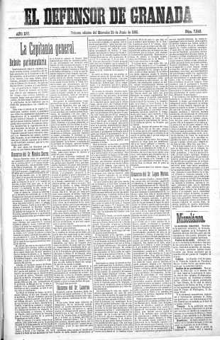 'El Defensor de Granada  : diario político independiente' - Año XVI Número 7849 1ª ed. - 1895 Junio 26