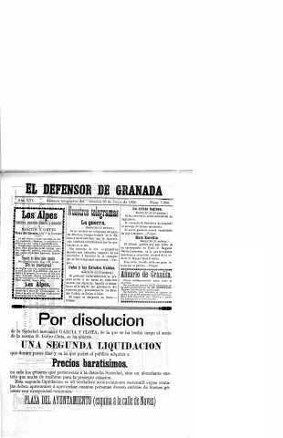 'El Defensor de Granada  : diario político independiente' - Año XVI Número 7850  - 1895 Junio 26