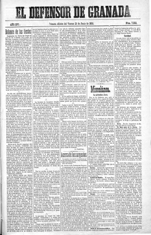 'El Defensor de Granada  : diario político independiente' - Año XVI Número 7853 1ª ed. - 1895 Junio 28