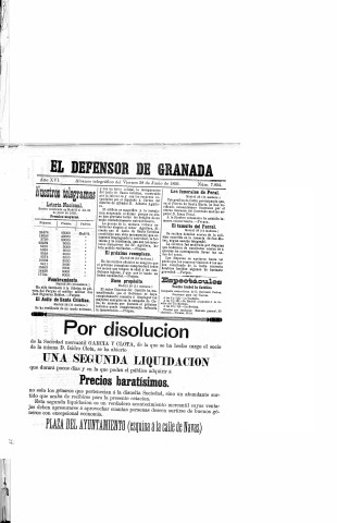'El Defensor de Granada  : diario político independiente' - Año XVI Número 7854  - 1895 Junio 28