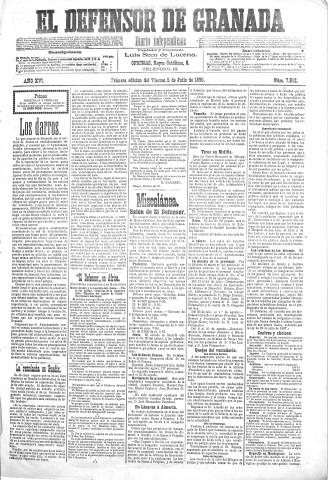 'El Defensor de Granada  : diario político independiente' - Año XVI Número 7862 1ª ed. - 1895 Julio 05