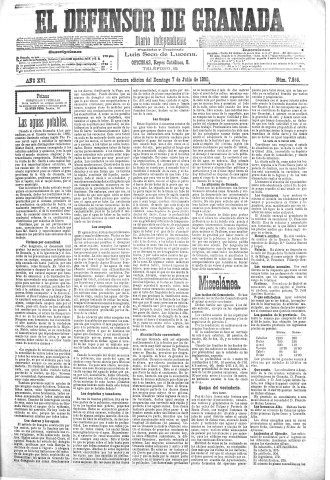 'El Defensor de Granada  : diario político independiente' - Año XVI Número 7866 1ª ed. - 1895 Julio 07