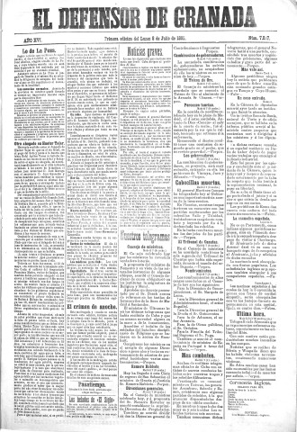 'El Defensor de Granada  : diario político independiente' - Año XVI Número 7867 1ª ed. - 1895 Julio 08