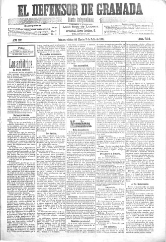 'El Defensor de Granada  : diario político independiente' - Año XVI Número 7868 1ª ed. - 1895 Julio 09
