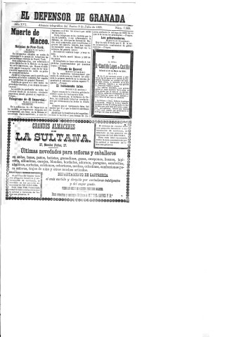 'El Defensor de Granada  : diario político independiente' - Año XVI Número 7869  - 1895 Julio 09