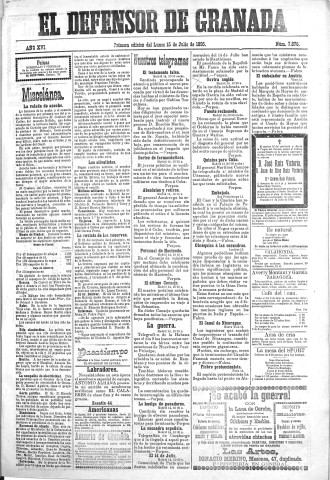 'El Defensor de Granada  : diario político independiente' - Año XVI Número 7876 1ª ed. - 1895 Julio 15