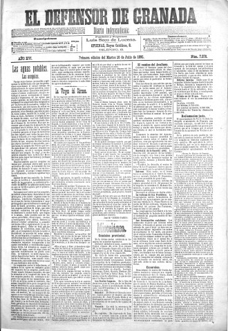 'El Defensor de Granada  : diario político independiente' - Año XVI Número 7878 1ª ed. - 1895 Julio 16