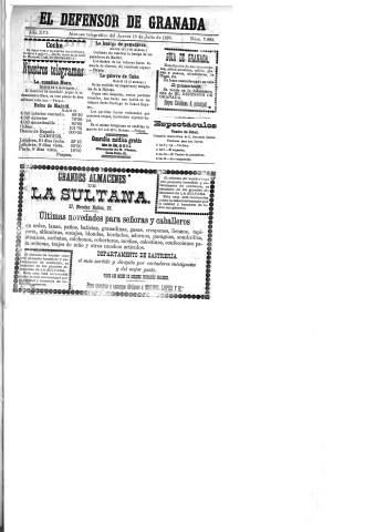'El Defensor de Granada  : diario político independiente' - Año XVI Número 7882  - 1895 Julio 18