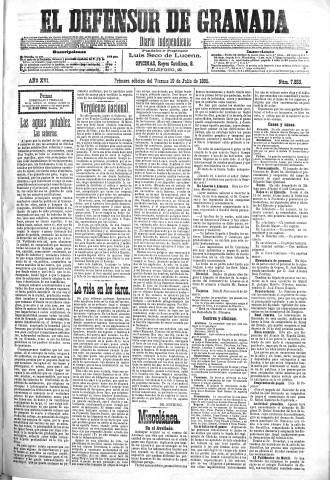 'El Defensor de Granada  : diario político independiente' - Año XVI Número 7883 1ª ed. - 1895 Julio 19