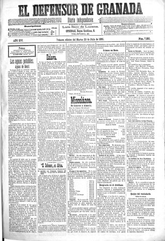 'El Defensor de Granada  : diario político independiente' - Año XVI Número 7890 1ª ed. - 1895 Julio 23