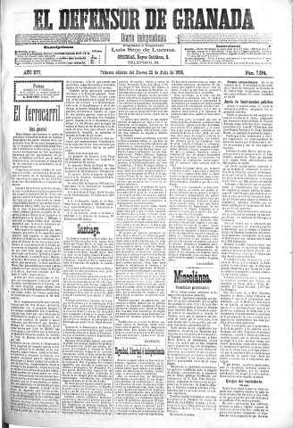 'El Defensor de Granada  : diario político independiente' - Año XVI Número 7894 1ª ed. - 1895 Julio 25