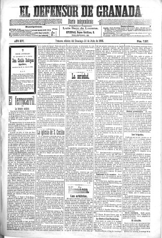 'El Defensor de Granada  : diario político independiente' - Año XVI Número 7897 1ª ed. - 1895 Julio 28