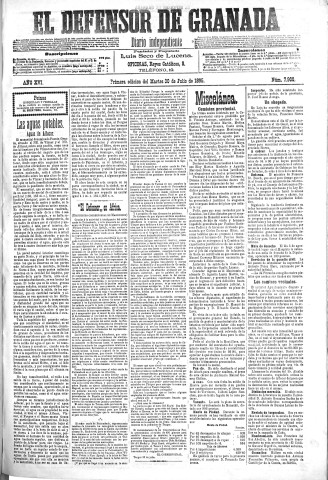 'El Defensor de Granada  : diario político independiente' - Año XVI Número 7900 1ª ed. - 1895 Julio 30