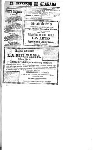 'El Defensor de Granada  : diario político independiente' - Año XVI Número 7903  - 1895 Julio 31