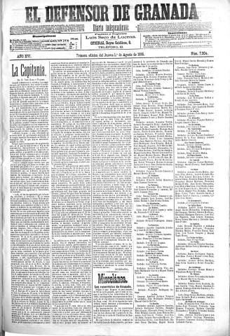'El Defensor de Granada  : diario político independiente' - Año XVI Número 7904 1ª ed. - 1895 Agosto 01
