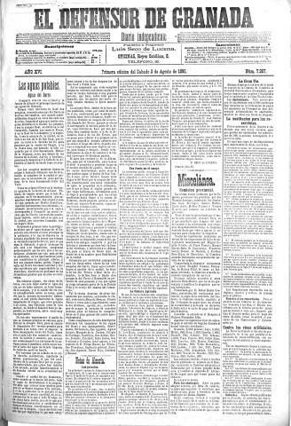 'El Defensor de Granada  : diario político independiente' - Año XVI Número 7907 1ª ed. - 1895 Agosto 03