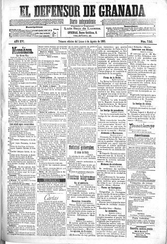 'El Defensor de Granada  : diario político independiente' - Año XVI Número 7910 1ª ed. - 1895 Agosto 05