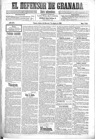 'El Defensor de Granada  : diario político independiente' - Año XVI Número 7914 1ª ed. - 1895 Agosto 07