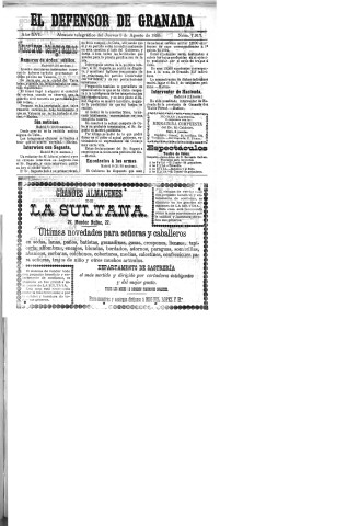 'El Defensor de Granada  : diario político independiente' - Año XVI Número 7917  - 1895 Agosto 08