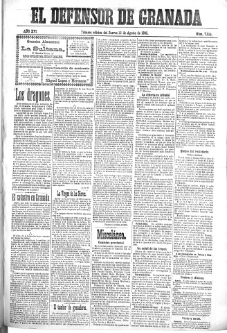'El Defensor de Granada  : diario político independiente' - Año XVI Número 7915 1ª ed. - 1895 Agosto 15