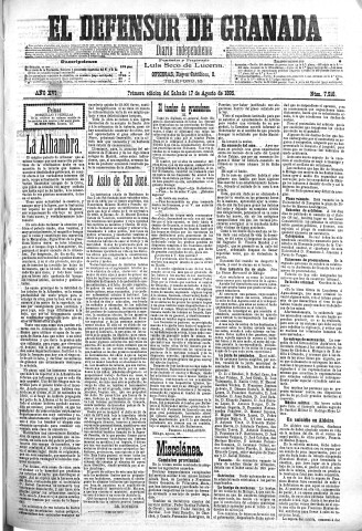 'El Defensor de Granada  : diario político independiente' - Año XVI Número 7918 1ª ed. - 1895 Agosto 17