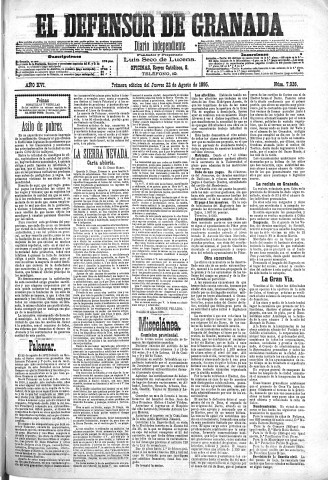 'El Defensor de Granada  : diario político independiente' - Año XVI Número 7926 1ª ed. - 1895 Agosto 22