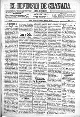 'El Defensor de Granada  : diario político independiente' - Año XVI Número 7927 1ª ed. - 1895 Agosto 23