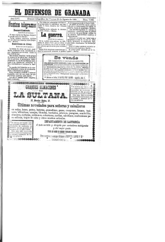 'El Defensor de Granada  : diario político independiente' - Año XVI Número 7928  - 1895 Agosto 23
