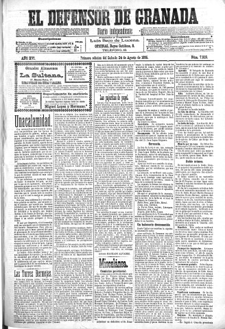 'El Defensor de Granada  : diario político independiente' - Año XVI Número 7929 1ª ed. - 1895 Agosto 24