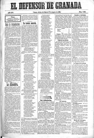 'El Defensor de Granada  : diario político independiente' - Año XVI Número 7933 1ª ed. - 1895 Agosto 27