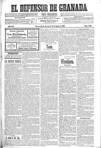 'El Defensor de Granada  : diario político independiente' - Año XVI Número 7935 1ª ed. - 1895 Agosto 29