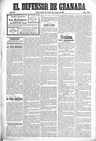 'El Defensor de Granada  : diario político independiente' - Año XVI Número 7936 1ª ed. - 1895 Agosto 30