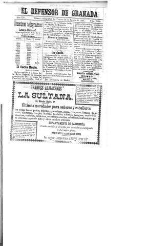 'El Defensor de Granada  : diario político independiente' - Año XVI Número 7936  - 1895 Agosto 30