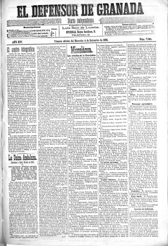 'El Defensor de Granada  : diario político independiente' - Año XVI Número 7945 1ª ed. - 1895 Septiembre 04