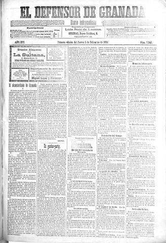 'El Defensor de Granada  : diario político independiente' - Año XVI Número 7946 1ª ed. - 1895 Septiembre 05