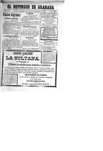 'El Defensor de Granada  : diario político independiente' - Año XVI Número 7949  - 1895 Septiembre 06