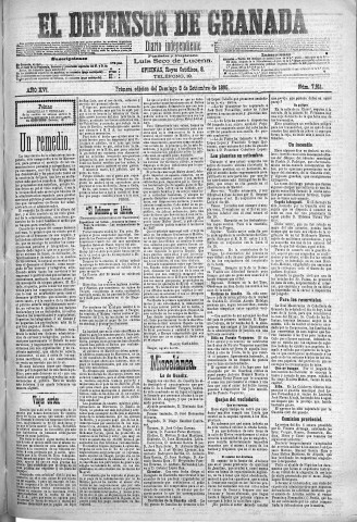'El Defensor de Granada  : diario político independiente' - Año XVI Número 7911 1ª ed. - 1895 Septiembre 08