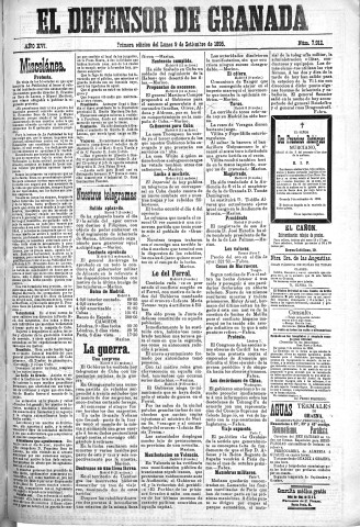 'El Defensor de Granada  : diario político independiente' - Año XVI Número 7912 1ª ed. - 1895 Septiembre 09