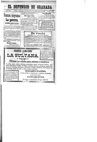 'El Defensor de Granada  : diario político independiente' - Año XVI Número 7915  - 1895 Septiembre 11