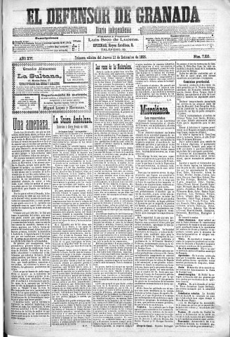 'El Defensor de Granada  : diario político independiente' - Año XVI Número 7916 1ª ed. - 1895 Septiembre 12