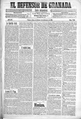 'El Defensor de Granada  : diario político independiente' - Año XVI Número 7918 1ª ed. - 1895 Septiembre 14