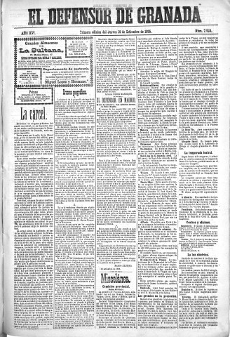 'El Defensor de Granada  : diario político independiente' - Año XVI Número 7924 1ª ed. - 1895 Septiembre 19