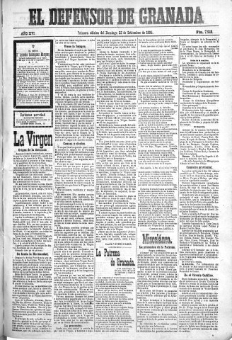 'El Defensor de Granada  : diario político independiente' - Año XVI Número 7928 1ª ed. - 1895 Septiembre 22